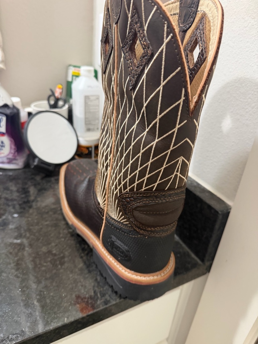 Justin Boots Brown & Cream Derrickman Western Work Boot - Picture 9 of 12